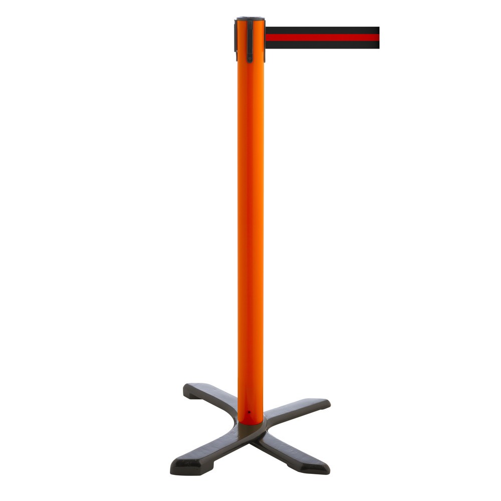 Produktabbildung Nr. 1: RS-GUIDESYSTEMS® Absperrpfosten Kreuzfuß, Gurtlänge 2,3 m, rot, schwarz / rot horizontal gestreift
