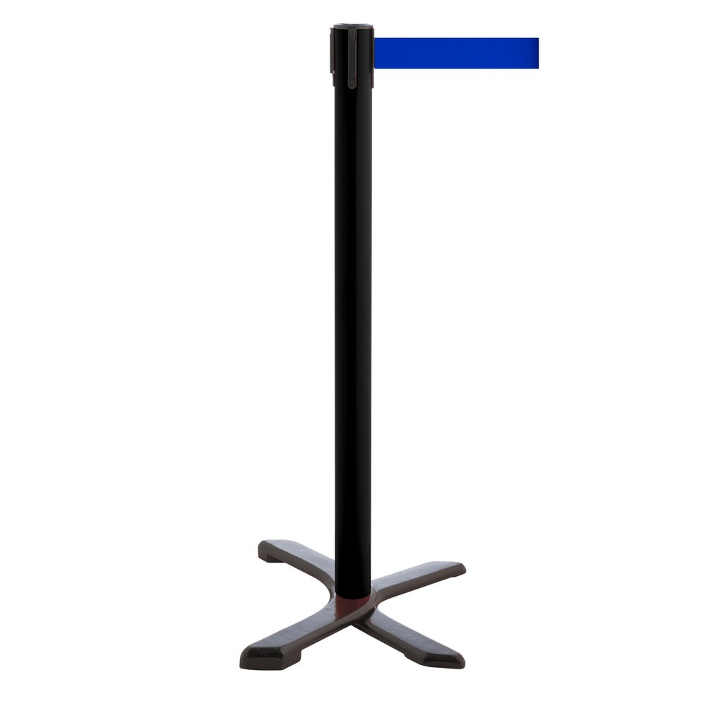 Produktabbildung: RS-GUIDESYSTEMS® Absperrpfosten Kreuzfuß, Gurtlänge 2,3 m, schwarz, blau