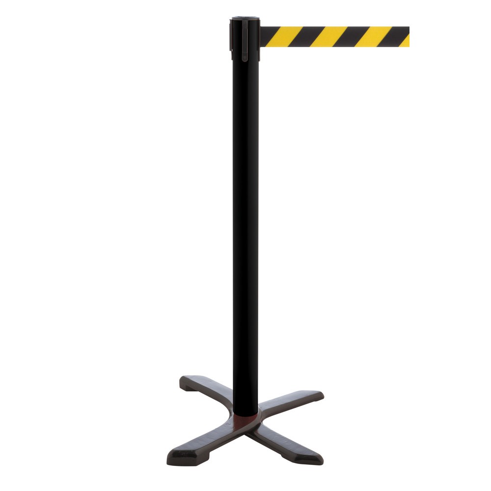 Produktabbildung Nr. 1: RS-GUIDESYSTEMS® Absperrpfosten Kreuzfuß, Gurtlänge 2,3 m, schwarz, schwarz / gelb diagonal gestreift