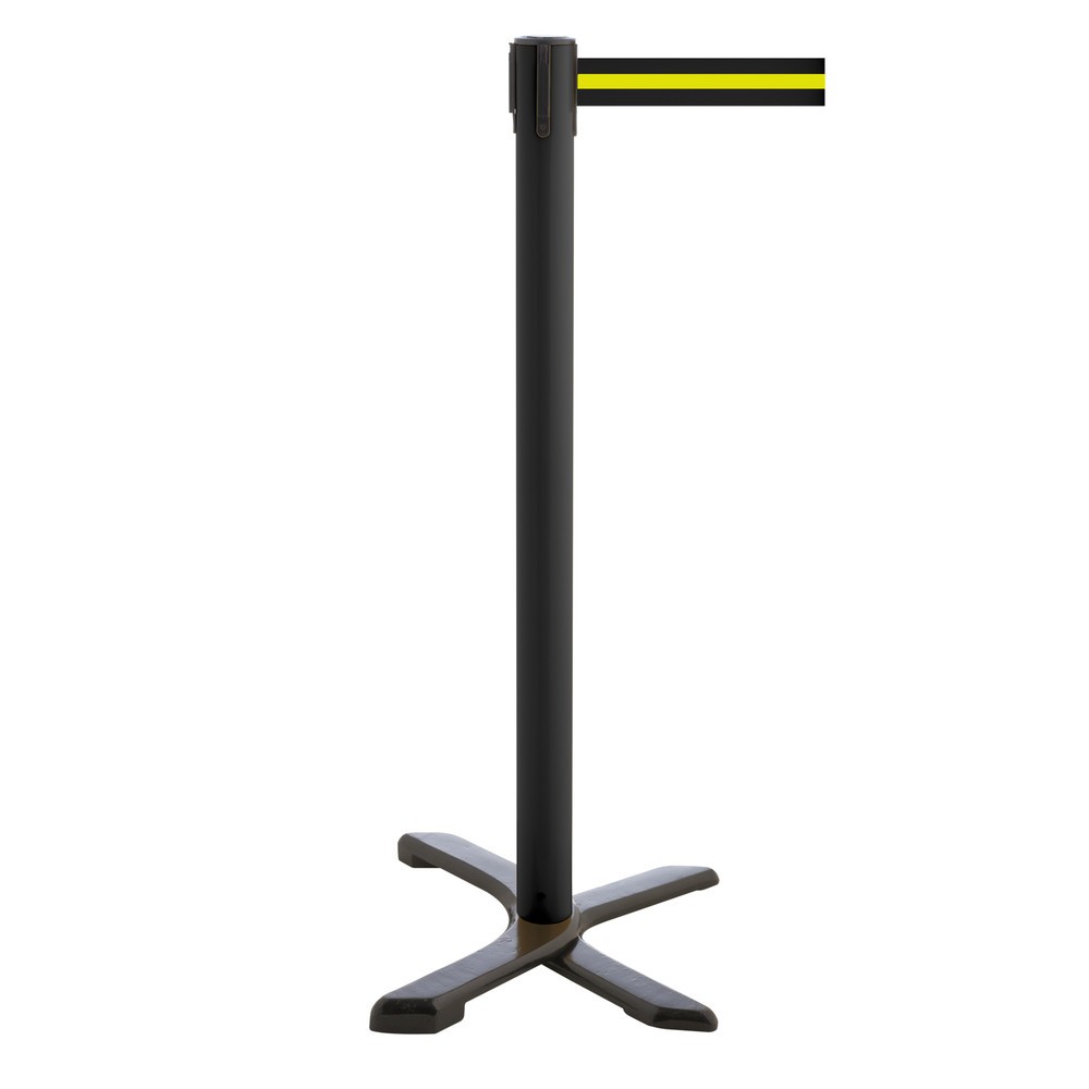 Produktabbildung Nr. 1: RS-GUIDESYSTEMS® Absperrpfosten Kreuzfuß, Gurtlänge 2,3 m, schwarz, schwarz / gelb horizontal gestreift