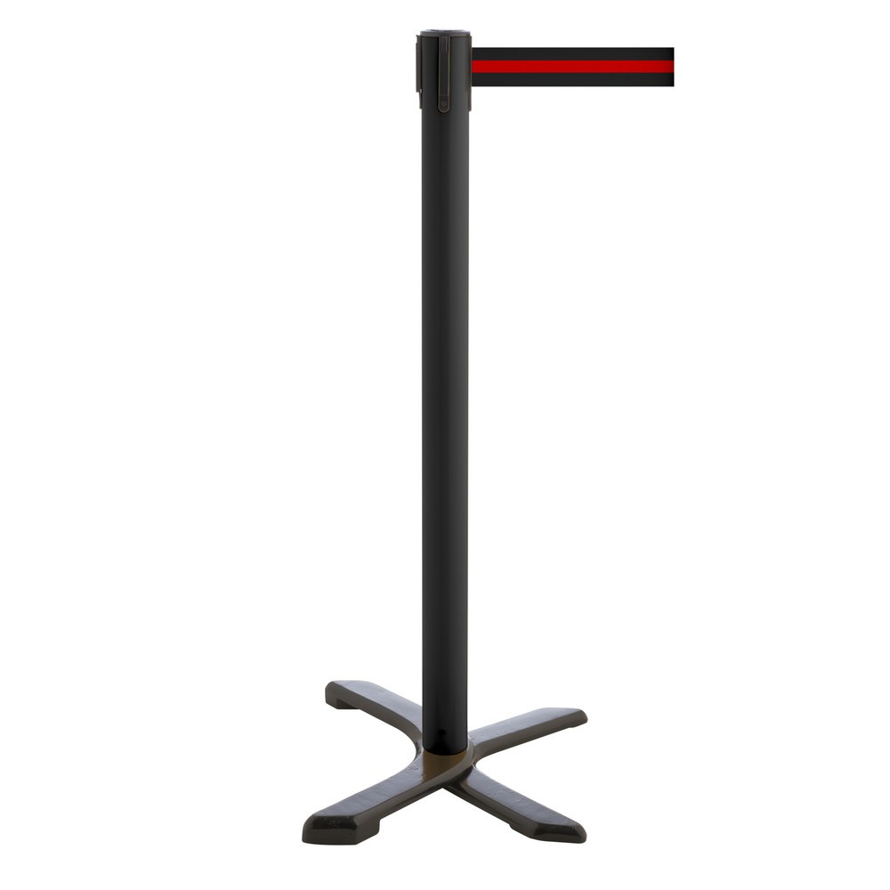 Produktabbildung Nr. 1: RS-GUIDESYSTEMS® Absperrpfosten Kreuzfuß, Gurtlänge 2,3 m, schwarz, schwarz / rot horizontal gestreift