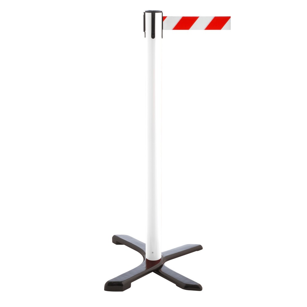 Produktabbildung Nr. 1: RS-GUIDESYSTEMS® Absperrpfosten Kreuzfuß, Gurtlänge 2,3 m, weiß, rot / weiß diagonal gestreift