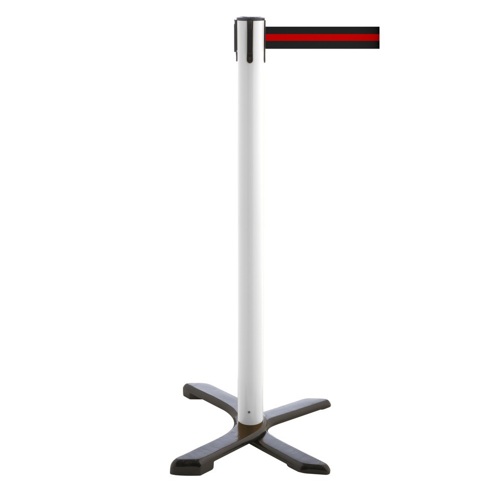 Produktabbildung Nr. 1: RS-GUIDESYSTEMS® Absperrpfosten Kreuzfuß, Gurtlänge 2,3 m, weiß, schwarz / rot horizontal gestreift
