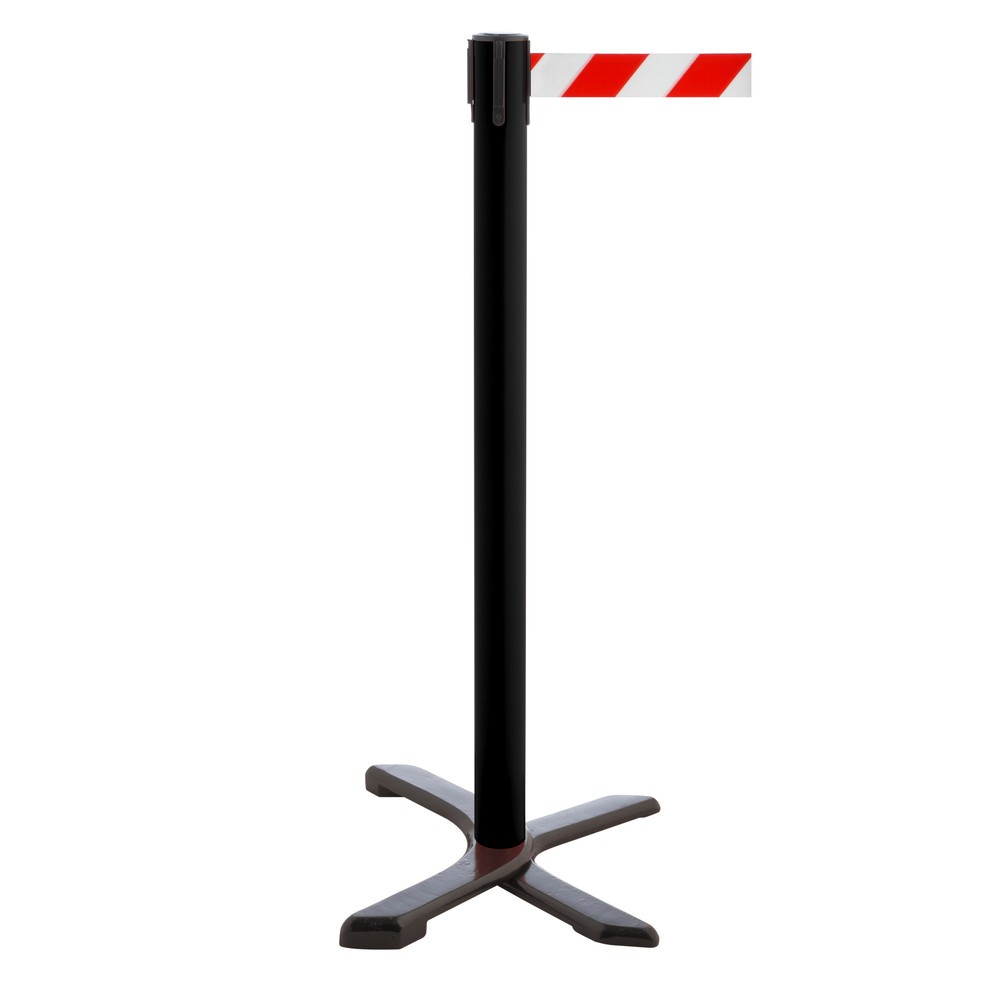 Produktabbildung Nr. 1: RS-GUIDESYSTEMS® Absperrpfosten Kreuzfuß, Gurtlänge 4 m, schwarz, rot / weiß diagonal gestreift