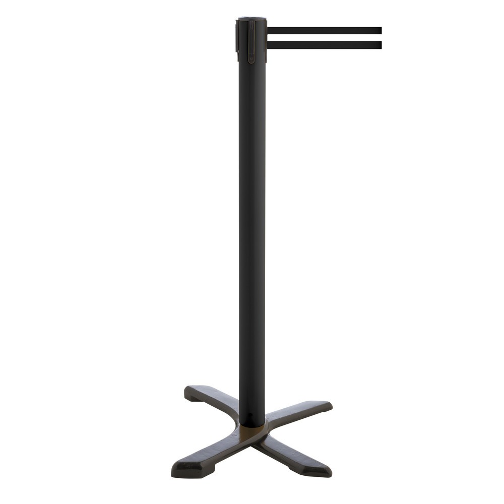Produktabbildung Nr. 1: RS-GUIDESYSTEMS® Absperrpfosten Kreuzfuß, Gurtlänge 4 m, schwarz, schwarz / weiß horizontal gestreift
