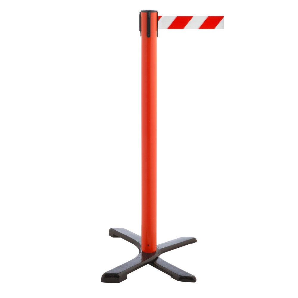 Produktabbildung Nr. 1: RS-GUIDESYSTEMS® Absperrpfosten Kreuzfuß, Gurtlänge 4 m, rot, rot / weiß diagonal gestreift