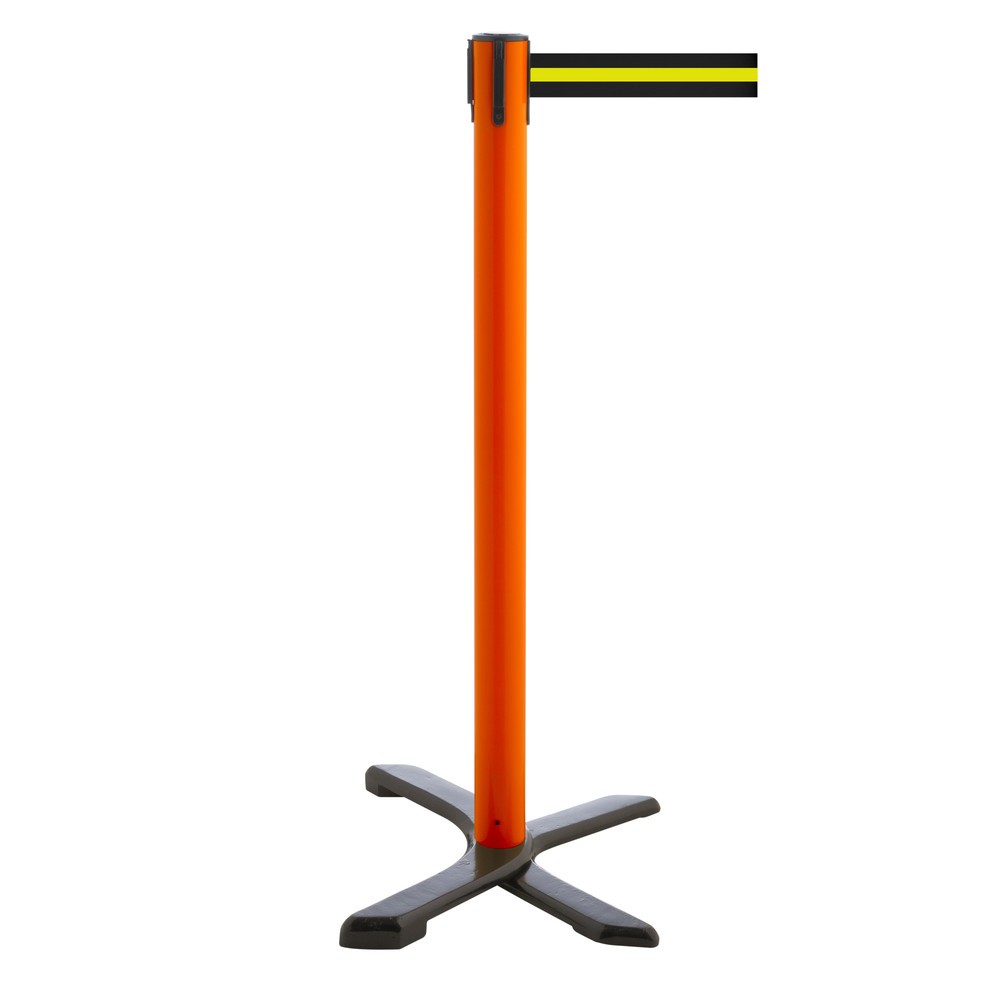 Produktabbildung Nr. 1: RS-GUIDESYSTEMS® Absperrpfosten Kreuzfuß, Gurtlänge 4 m, rot, schwarz / gelb horizontal gestreift