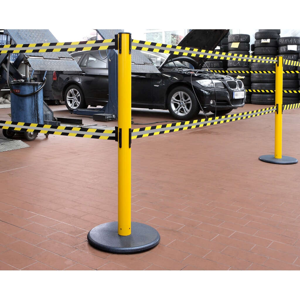 Produktabbildung Nr. 3: RS-GUIDESYSTEMS® Dual-Gurt-Absperrpfosten GLA 95-E REFLECTO, Länge 3,5 m, Breite 50 mm, Pfosten gelb, Gurt schwarz/gelb