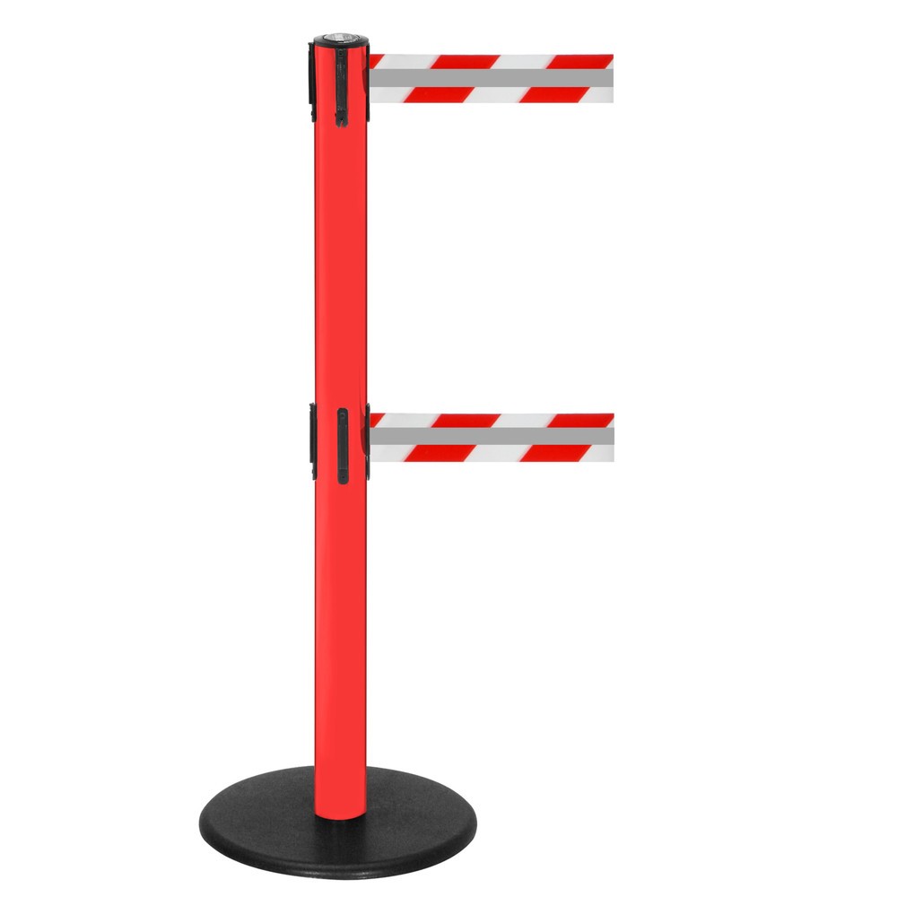 Produktabbildung Nr. 1: RS-GUIDESYSTEMS® Dual-Gurt-Absperrpfosten GLA 95-D REFLECTO, Länge 2,3 m, Breite 50 mm, Pfosten rot, Gurt rot/weiß