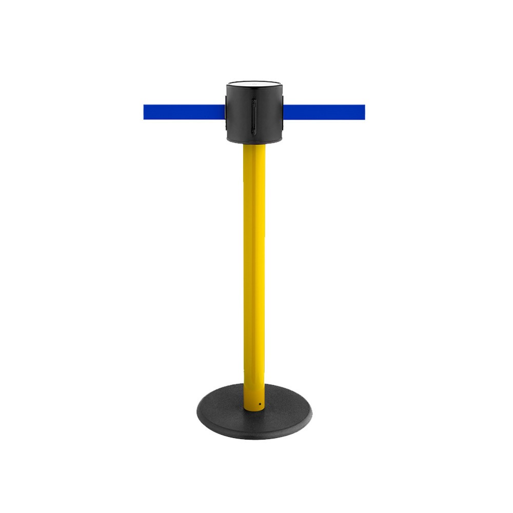 Produktabbildung: RS-GUIDESYSTEMS® Gurt-Absperrpfosten, 2-seitig, aus Kunststoff + 2 Wandclips, blau, gelb