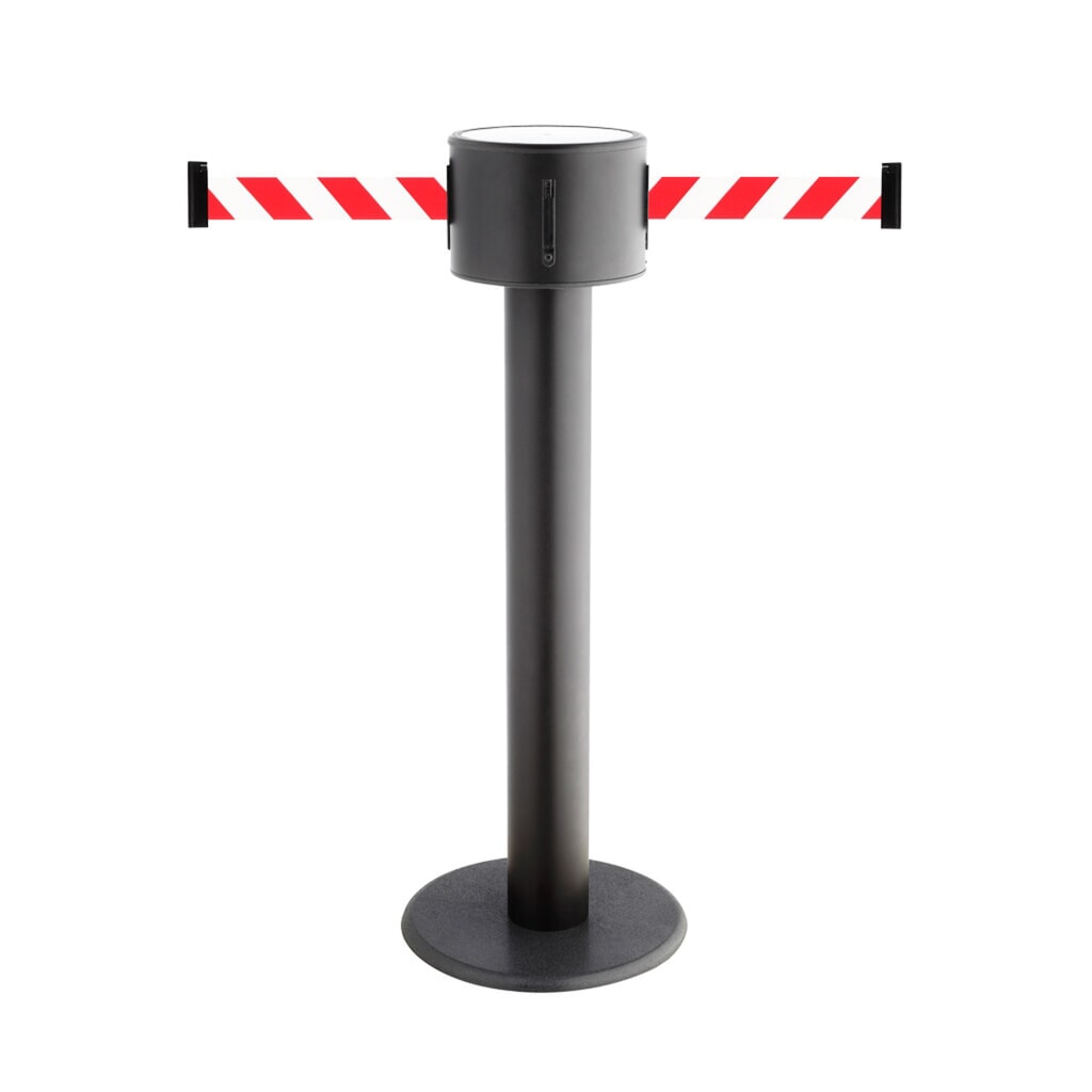 RS-GUIDESYSTEMS® Gurt-Absperrpfosten, 2-seitig, aus Metall + 2 Wandclips