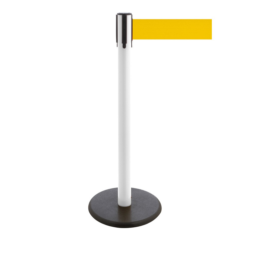 Produktabbildung Nr. 1: RS-GUIDESYSTEMS® Gurt-Absperrpfosten, Bodenteller aus Guss, Gurtbreite 100 mm, weiß, gelb, 2,3 m