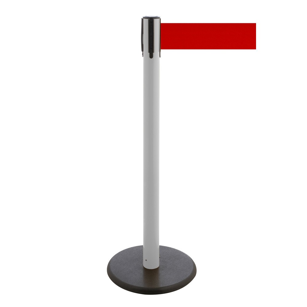 Produktabbildung Nr. 1: RS-GUIDESYSTEMS® Gurt-Absperrpfosten, Bodenteller aus Guss, Gurtbreite 100 mm, weiß, rot, 3,8 m