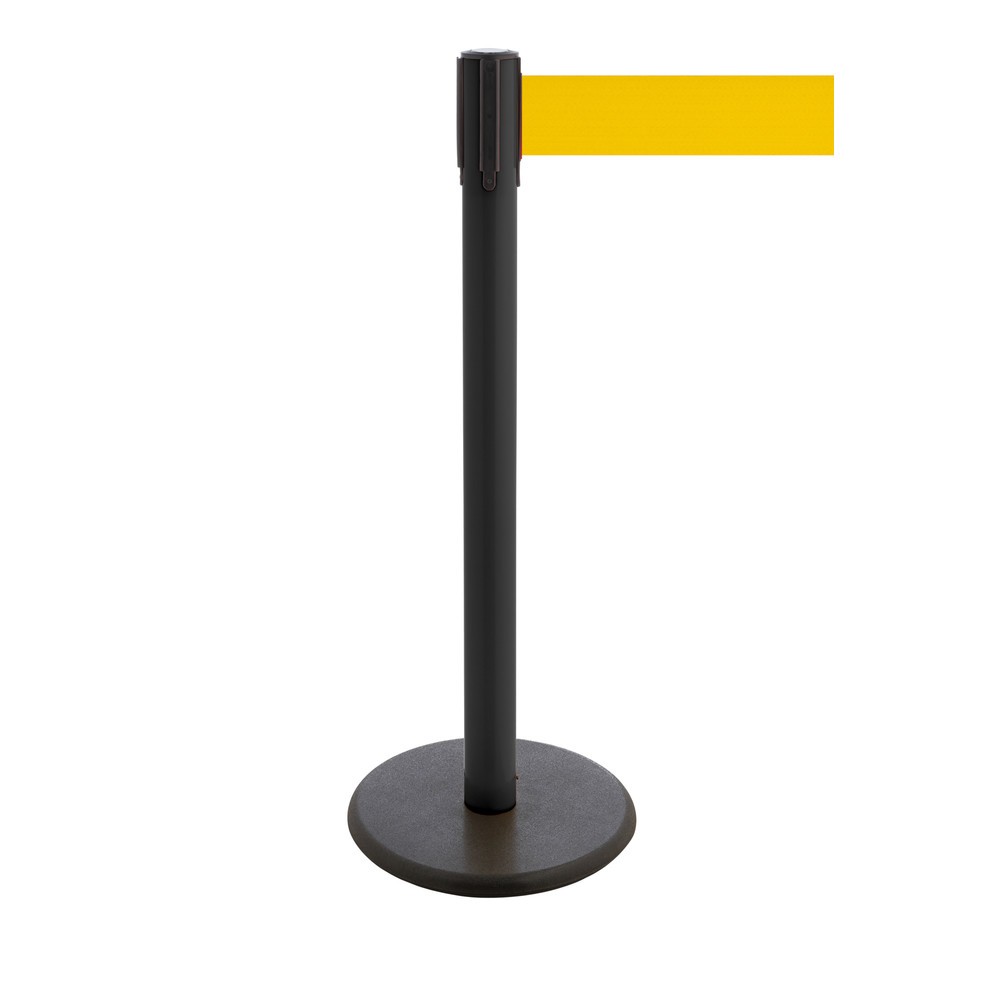 Produktabbildung Nr. 1: RS-GUIDESYSTEMS® Gurt-Absperrpfosten, Bodenteller aus Guss, Gurtbreite 100 mm, schwarz, gelb, 3,8 m