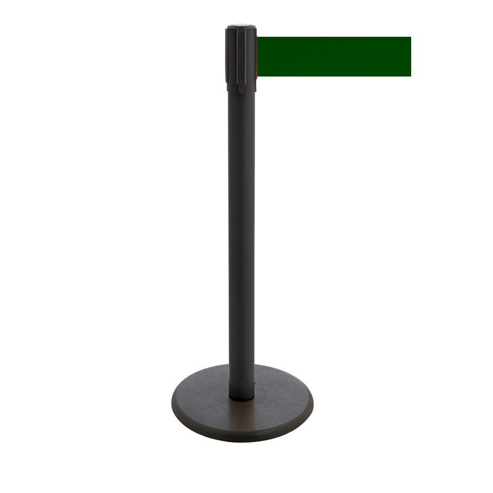 Produktabbildung Nr. 1: RS-GUIDESYSTEMS® Gurt-Absperrpfosten, Bodenteller aus Guss, Gurtbreite 100 mm, schwarz, dunkelgrün, 3,8 m