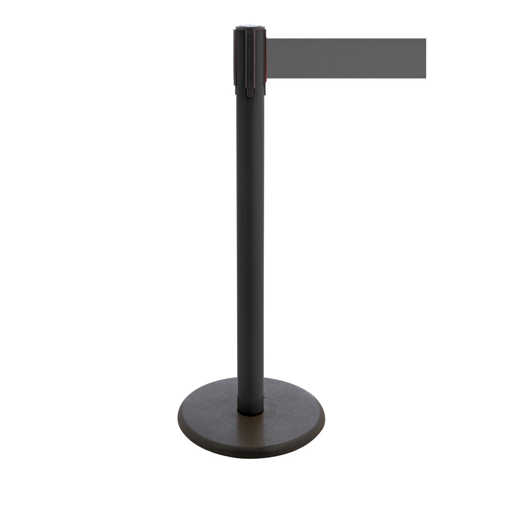 Produktabbildung Nr. 1: RS-GUIDESYSTEMS® Gurt-Absperrpfosten, Bodenteller aus Guss, Gurtbreite 100 mm, schwarz, grau, 3,8 m