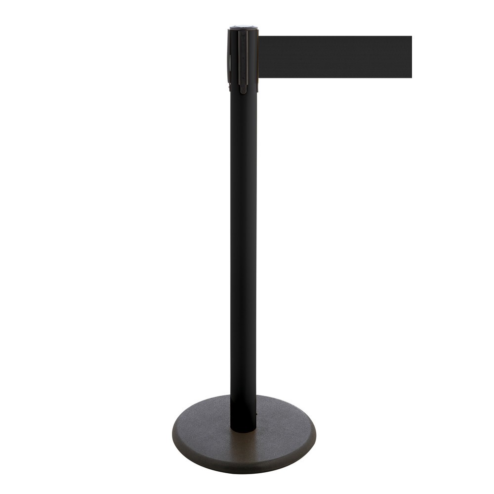 Produktabbildung Nr. 1: RS-GUIDESYSTEMS® Gurt-Absperrpfosten, Bodenteller aus Guss, Gurtbreite 100 mm, schwarz, schwarz, 2,3 m