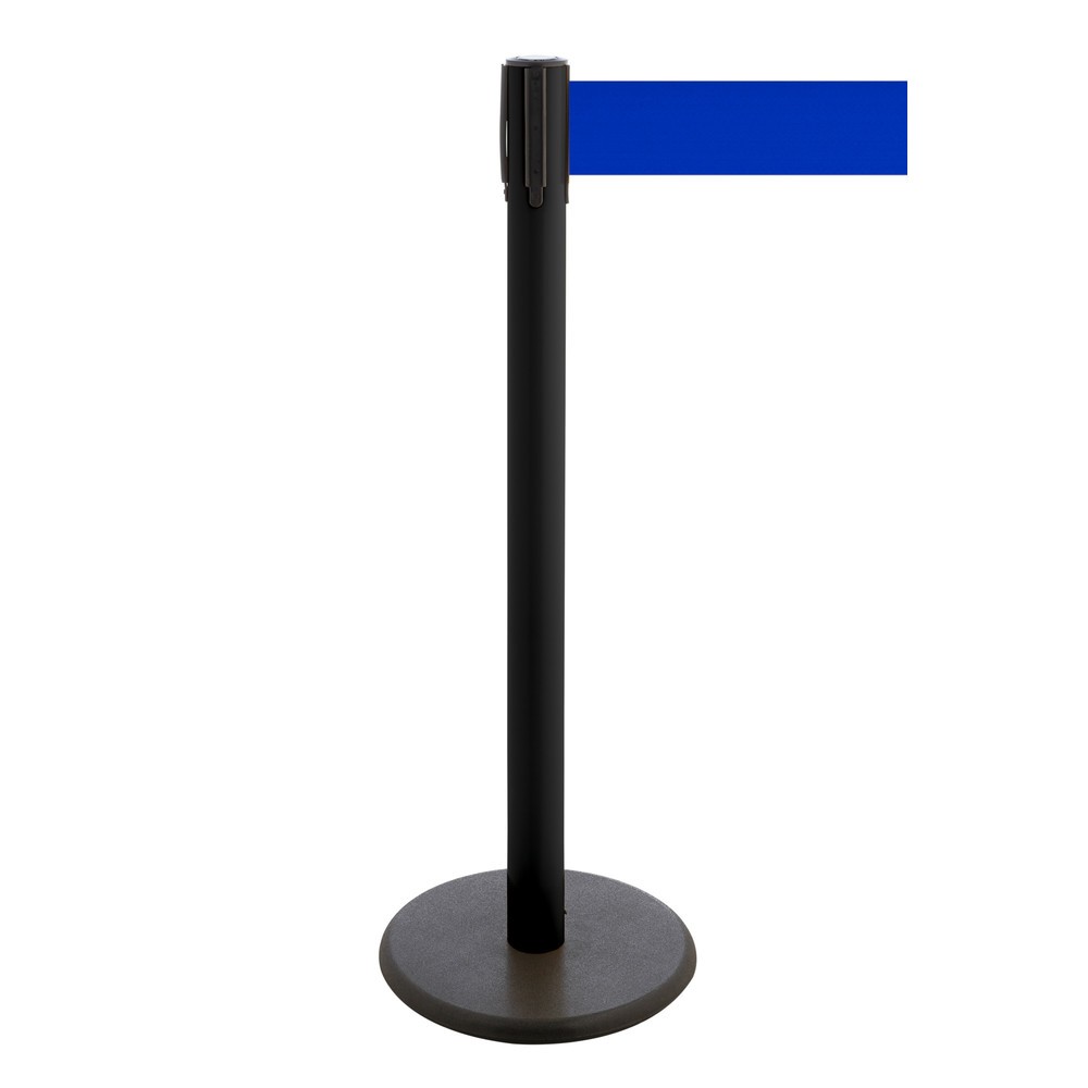 Produktabbildung Nr. 1: RS-GUIDESYSTEMS® Gurt-Absperrpfosten, Bodenteller aus Guss, Gurtbreite 100 mm, schwarz, blau, 2,3 m