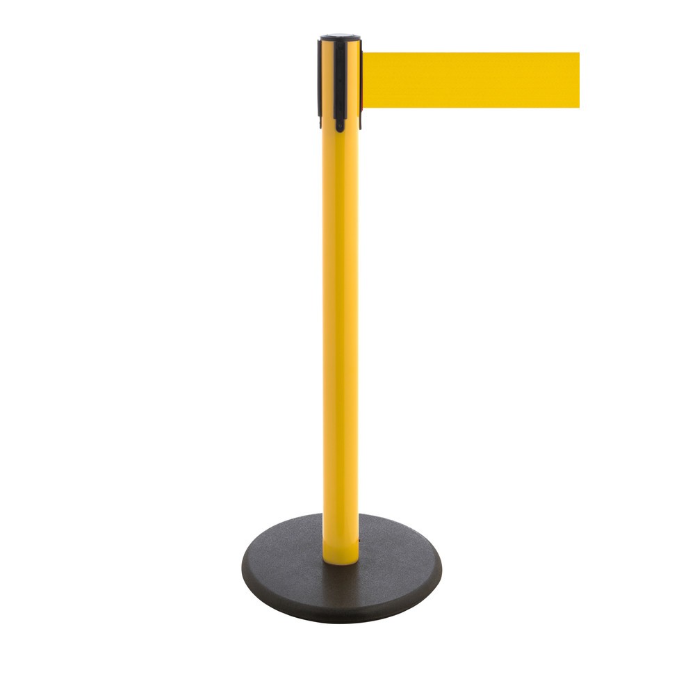 Produktabbildung Nr. 1: RS-GUIDESYSTEMS® Gurt-Absperrpfosten, Bodenteller aus Guss, Gurtbreite 100 mm, gelb, gelb, 3,8 m