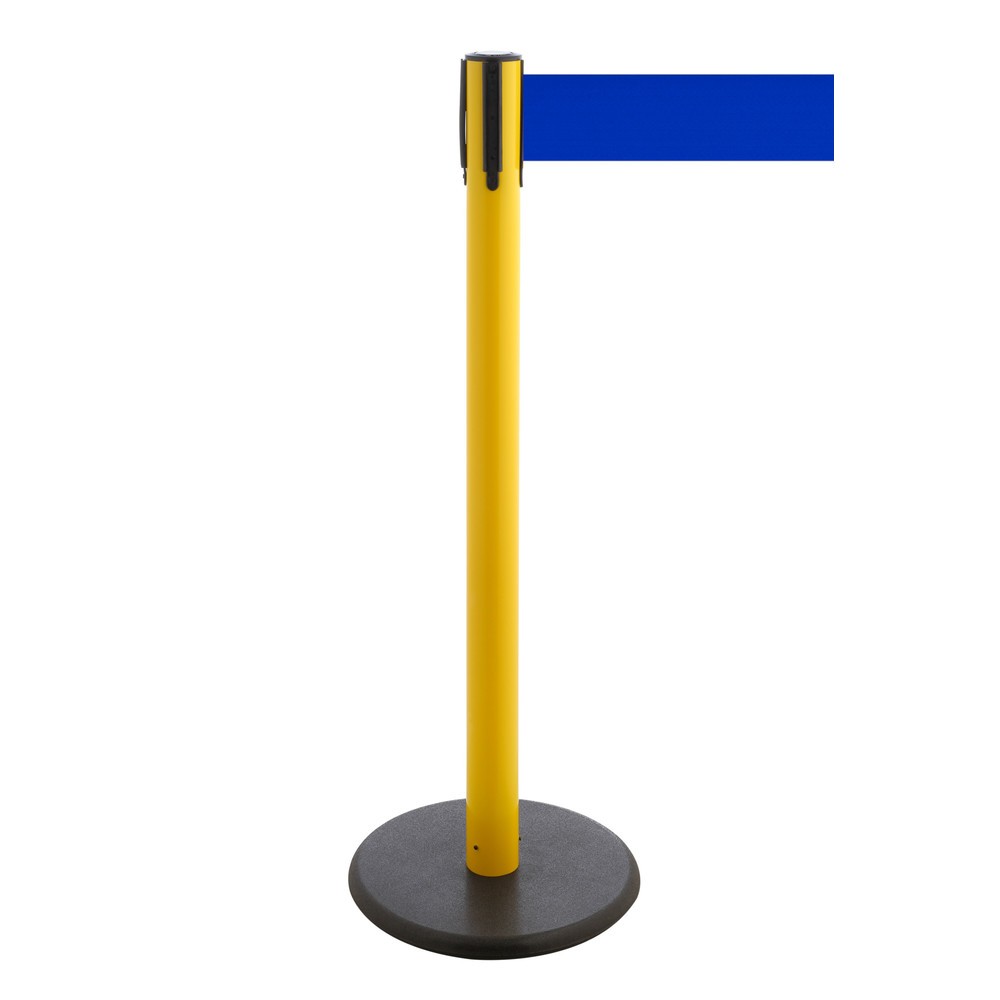 Produktabbildung Nr. 1: RS-GUIDESYSTEMS® Gurt-Absperrpfosten, Bodenteller aus Guss, Gurtbreite 100 mm, gelb, blau, 3,8 m