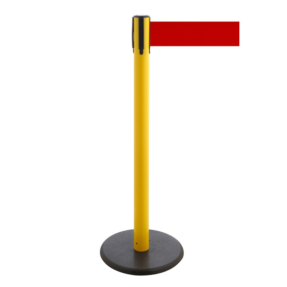 Produktabbildung Nr. 1: RS-GUIDESYSTEMS® Gurt-Absperrpfosten, Bodenteller aus Guss, Gurtbreite 100 mm, gelb, rot, 3,8 m