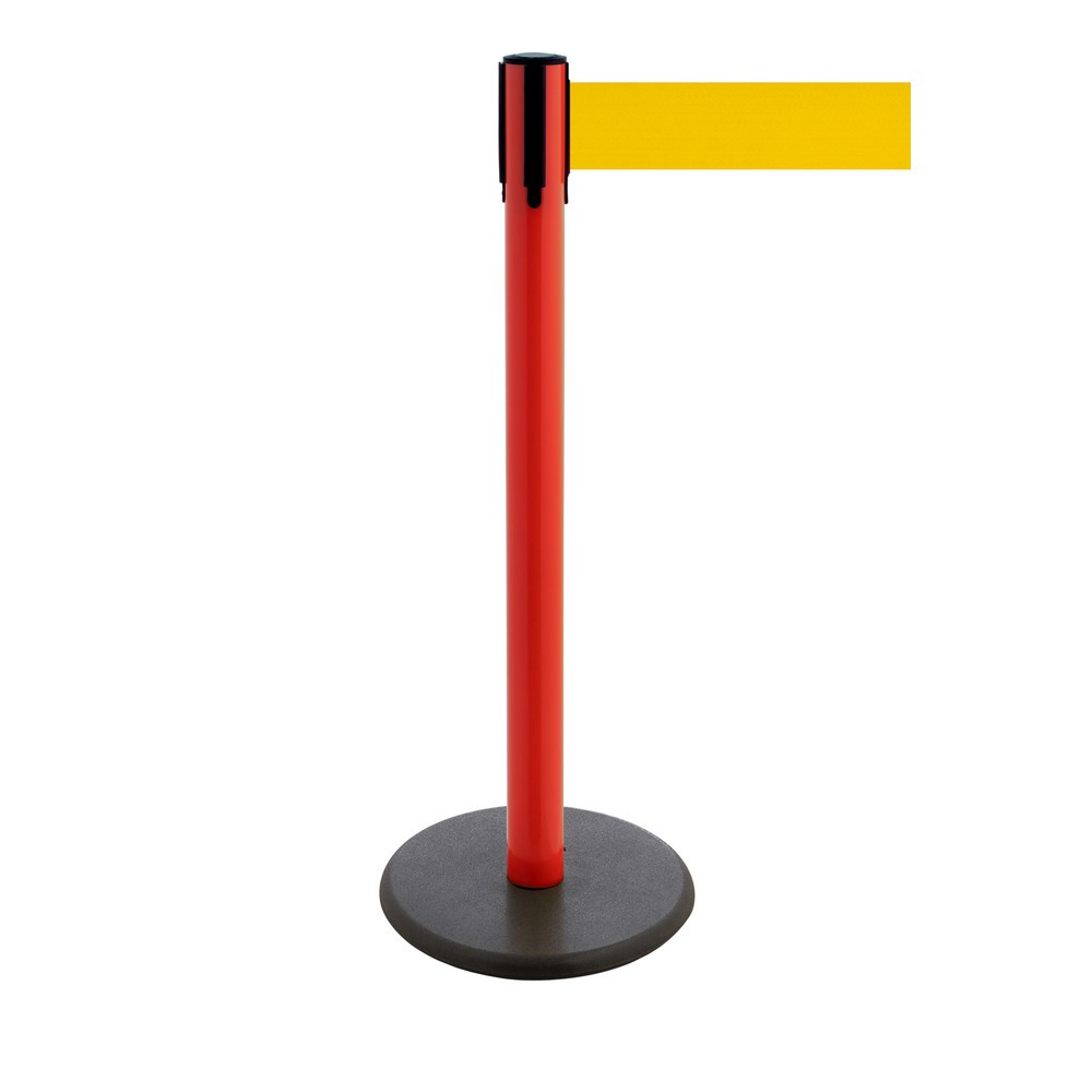 Produktabbildung Nr. 1: RS-GUIDESYSTEMS® Gurt-Absperrpfosten, Bodenteller aus Guss, Gurtbreite 100 mm, rot, gelb, 3,8 m