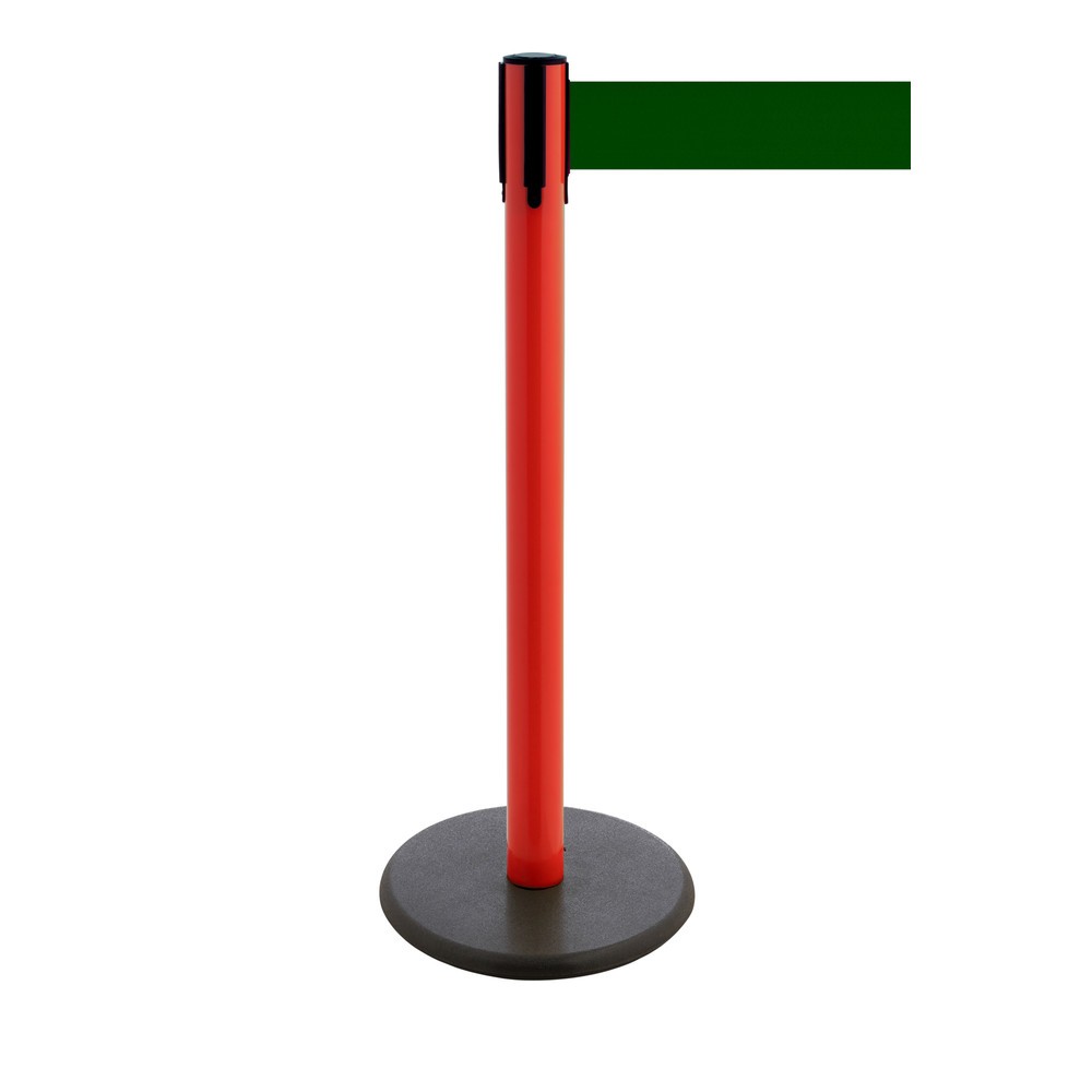 Produktabbildung Nr. 1: RS-GUIDESYSTEMS® Gurt-Absperrpfosten, Bodenteller aus Guss, Gurtbreite 100 mm, rot, dunkelgrün, 2,3 m