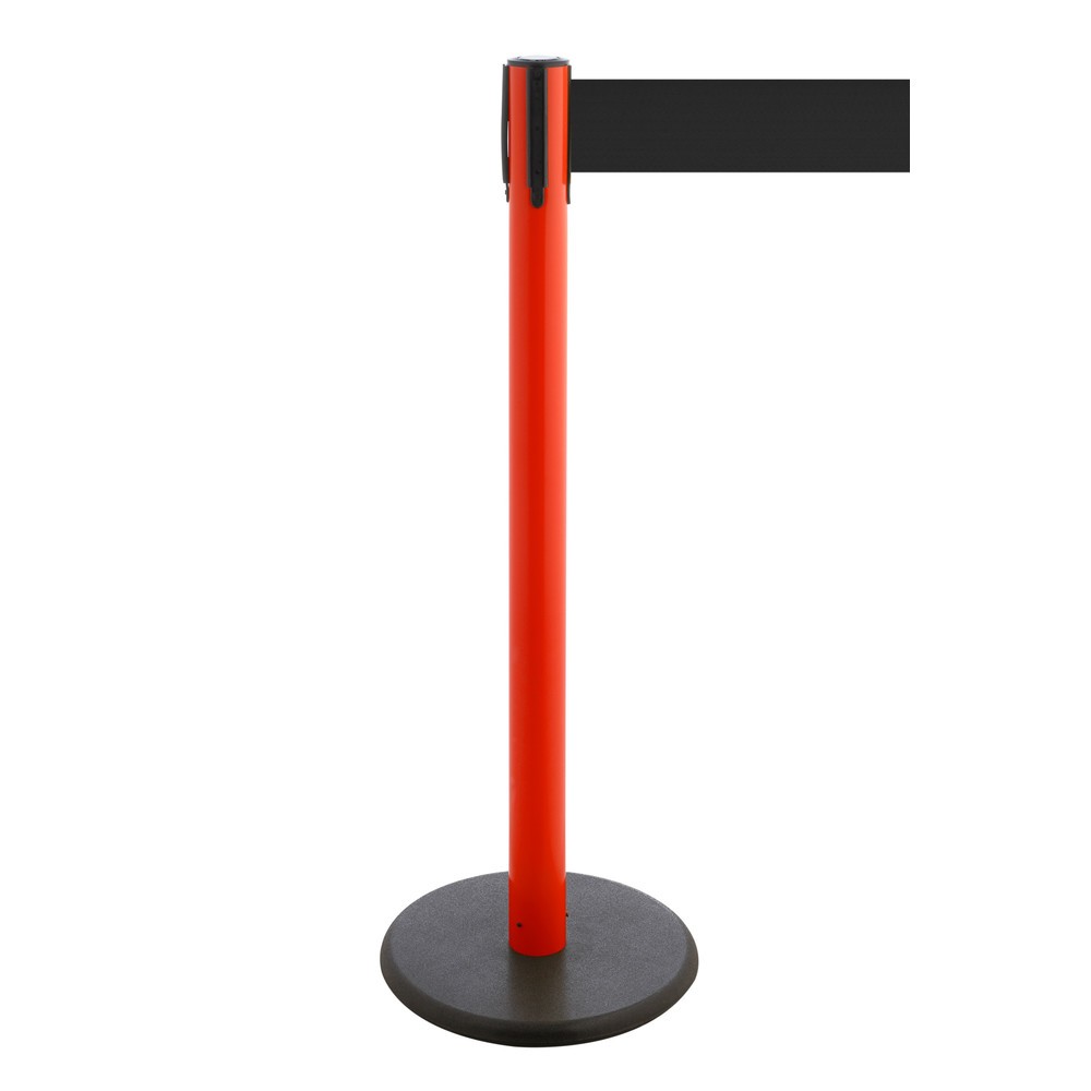 Produktabbildung Nr. 1: RS-GUIDESYSTEMS® Gurt-Absperrpfosten, Bodenteller aus Guss, Gurtbreite 100 mm, rot, schwarz, 3,8 m