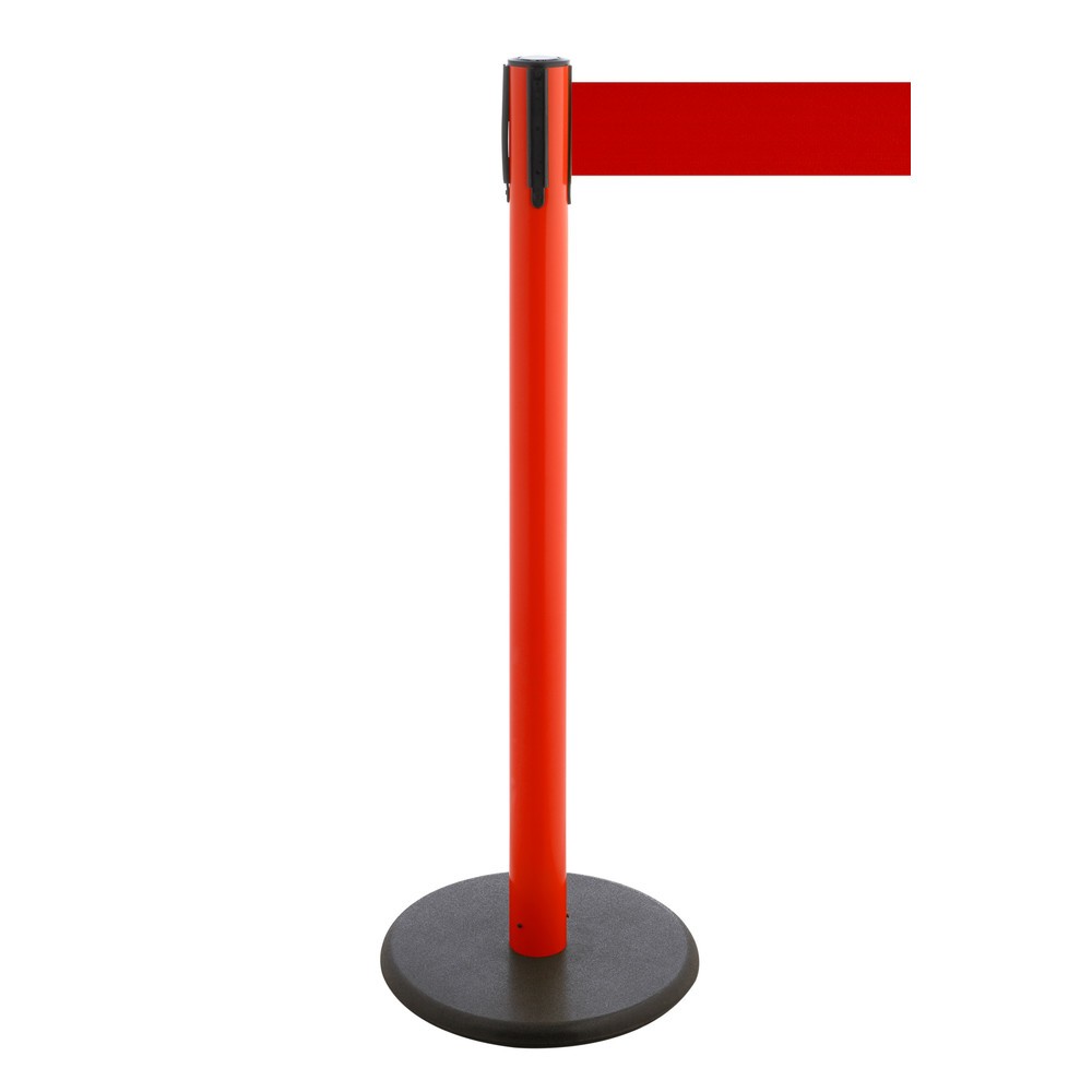 Produktabbildung Nr. 1: RS-GUIDESYSTEMS® Gurt-Absperrpfosten, Bodenteller aus Guss, Gurtbreite 100 mm, rot, rot, 3,8 m