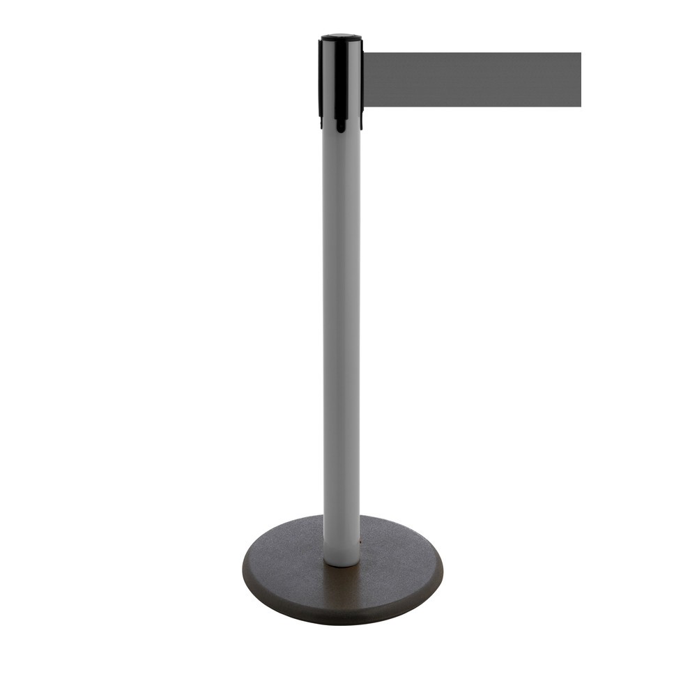 Produktabbildung Nr. 1: RS-GUIDESYSTEMS® Gurt-Absperrpfosten, Bodenteller aus Guss, Gurtbreite 100 mm, anthrazit, grau, 3,8 m
