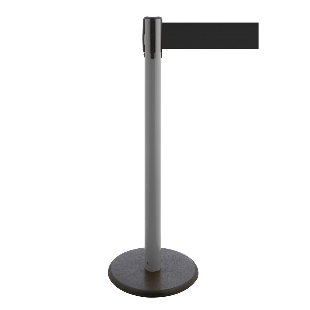 Produktabbildung Nr. 1: RS-GUIDESYSTEMS® Gurt-Absperrpfosten, Bodenteller aus Guss, Gurtbreite 100 mm, anthrazit, schwarz, 3,8 m