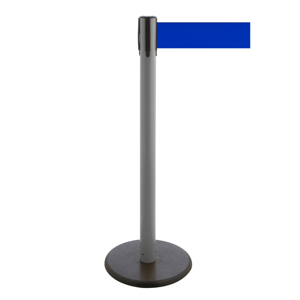 Produktabbildung Nr. 1: RS-GUIDESYSTEMS® Gurt-Absperrpfosten, Bodenteller aus Guss, Gurtbreite 100 mm, anthrazit, blau, 3,8 m