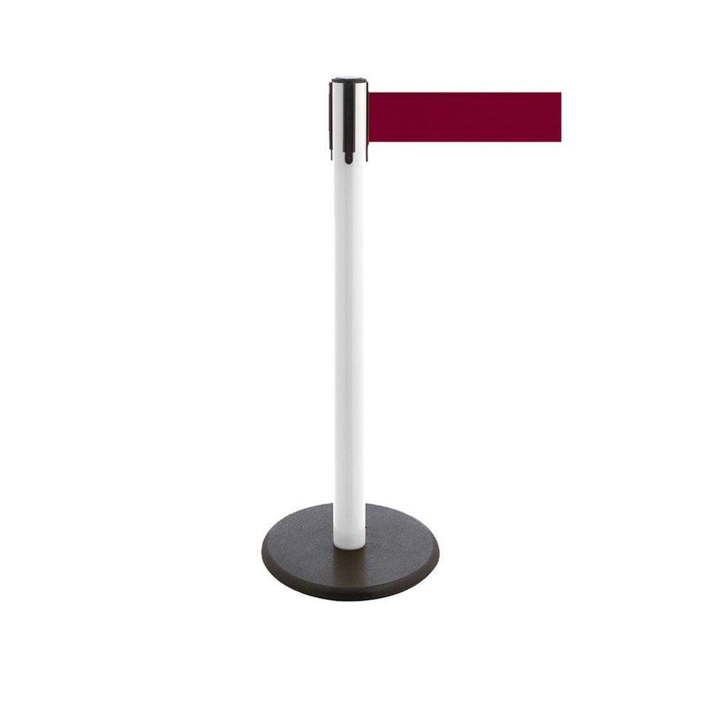 Produktabbildung Nr. 1: RS-GUIDESYSTEMS® Gurt-Absperrpfosten, Bodenteller aus Guss, Gurtbreite 100 mm, weiß, burgunder, 2,3 m