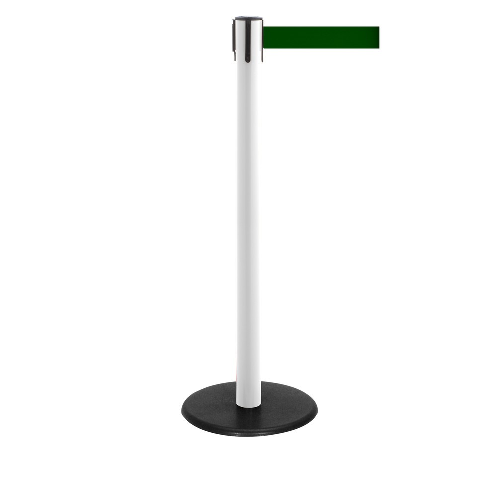 Produktabbildung Nr. 1: RS-GUIDESYSTEMS® Gurt-Absperrpfosten, Bodenteller aus Guss, Gurtbreite 50 mm, weiß, dunkelgrün, 2,3 m