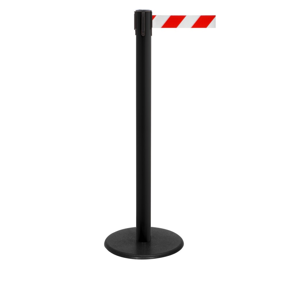 Produktabbildung Nr. 1: RS-GUIDESYSTEMS® Gurt-Absperrpfosten, Bodenteller aus Guss, Gurtbreite 50 mm, schwarz, rot / weiß diagonal gestreift, 4,0 m