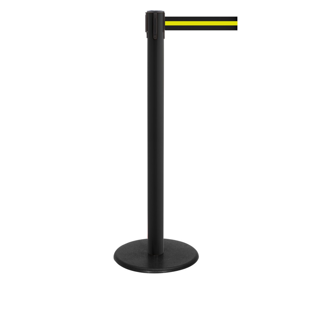 Produktabbildung Nr. 1: RS-GUIDESYSTEMS® Gurt-Absperrpfosten, Bodenteller aus Guss, Gurtbreite 50 mm, schwarz, schwarz / gelb horizontal gestreift, 2,3 m