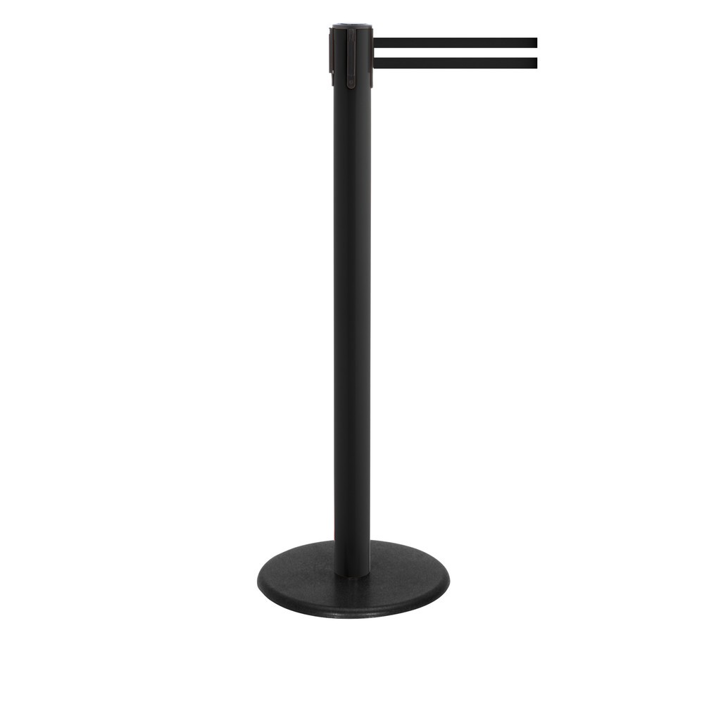 Produktabbildung Nr. 1: RS-GUIDESYSTEMS® Gurt-Absperrpfosten, Bodenteller aus Guss, Gurtbreite 50 mm, schwarz, schwarz / weiß horizontal gestreift, 4,0 m