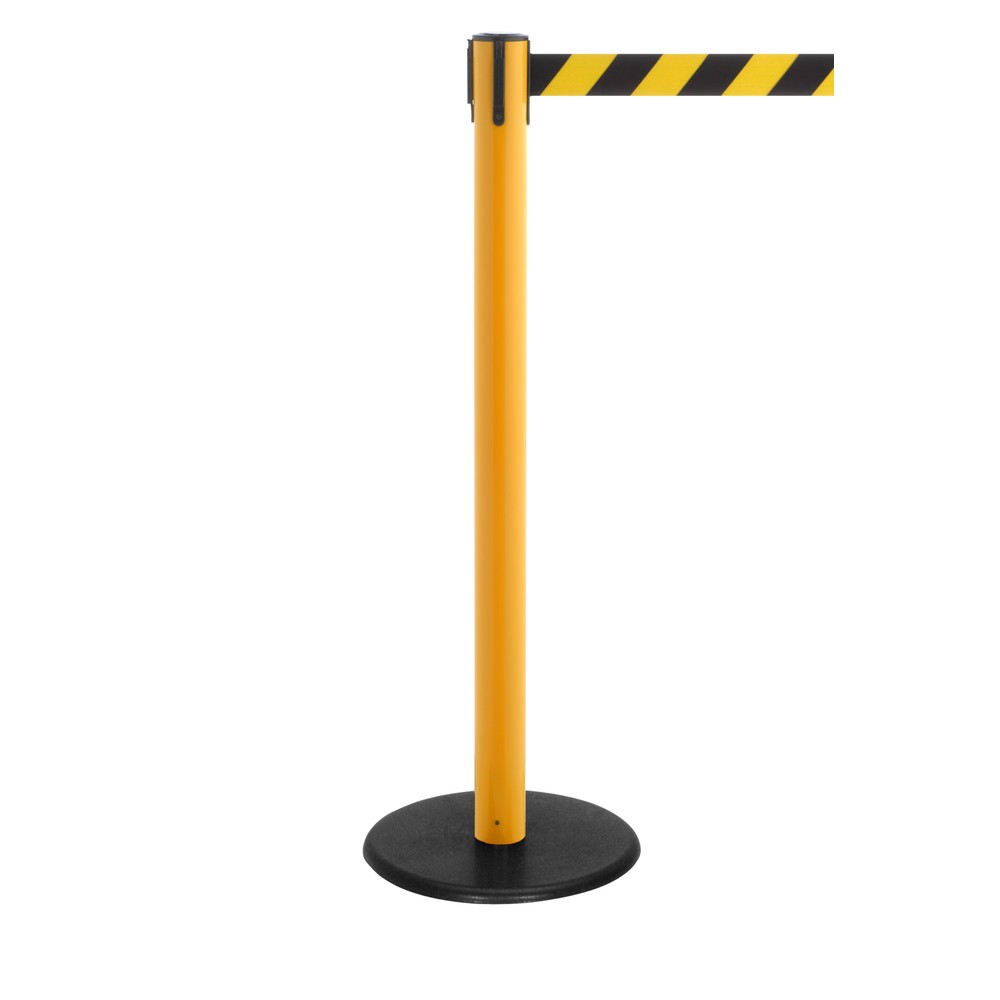 Produktabbildung Nr. 1: RS-GUIDESYSTEMS® Gurt-Absperrpfosten, Bodenteller aus Guss, Gurtbreite 50 mm, gelb, schwarz / gelb diagonal gestreift, 4,0 m