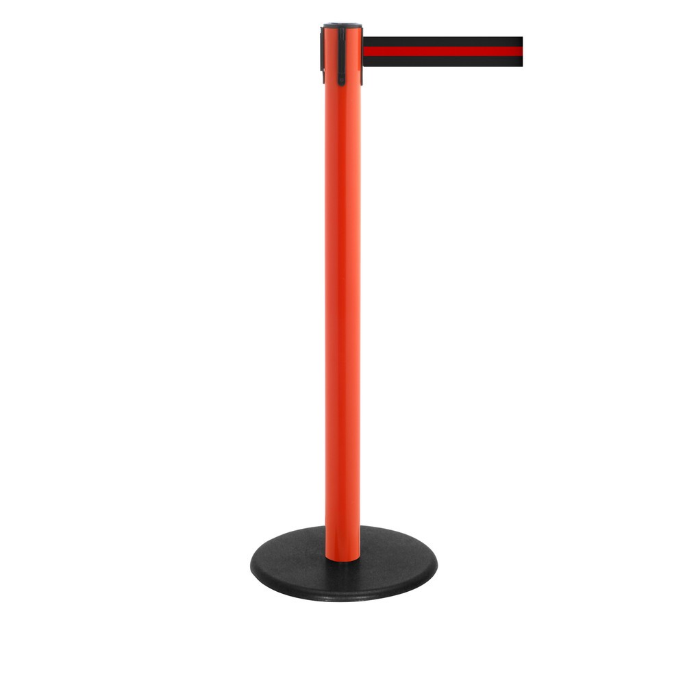 Produktabbildung Nr. 1: RS-GUIDESYSTEMS® Gurt-Absperrpfosten, Bodenteller aus Guss, Gurtbreite 50 mm, rot, schwarz / rot horizontal gestreift, 4,0 m