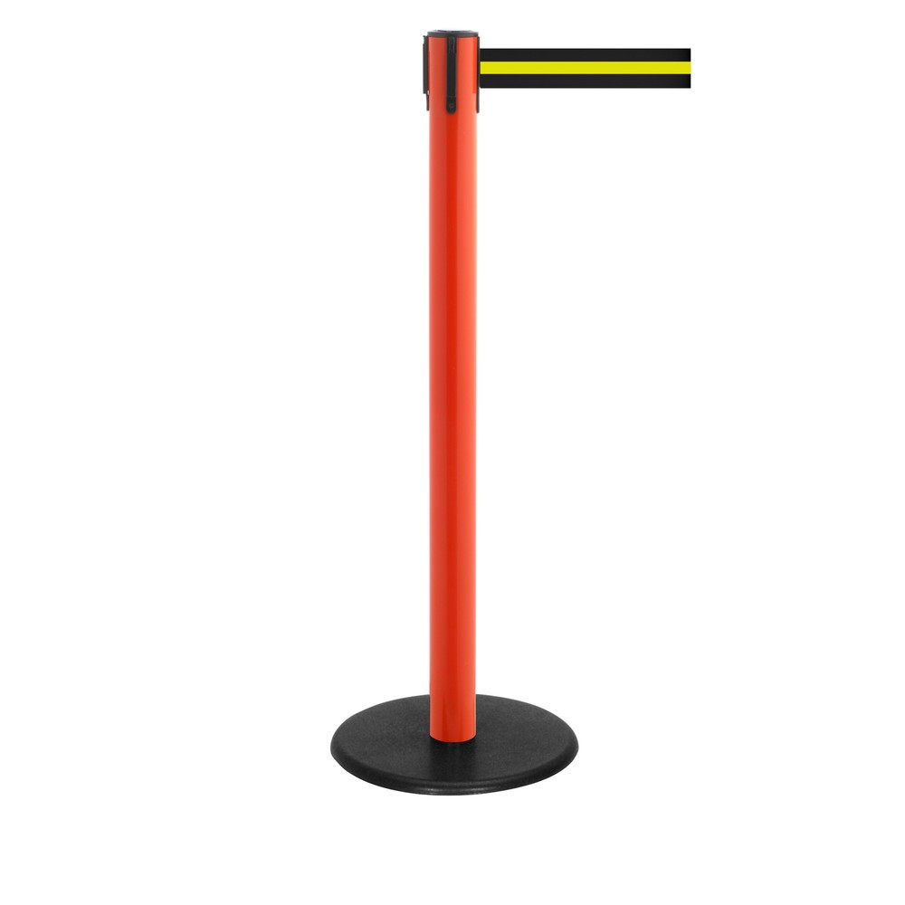 Produktabbildung Nr. 1: RS-GUIDESYSTEMS® Gurt-Absperrpfosten, Bodenteller aus Guss, Gurtbreite 50 mm, rot, schwarz / gelb horizontal gestreift, 4,0 m