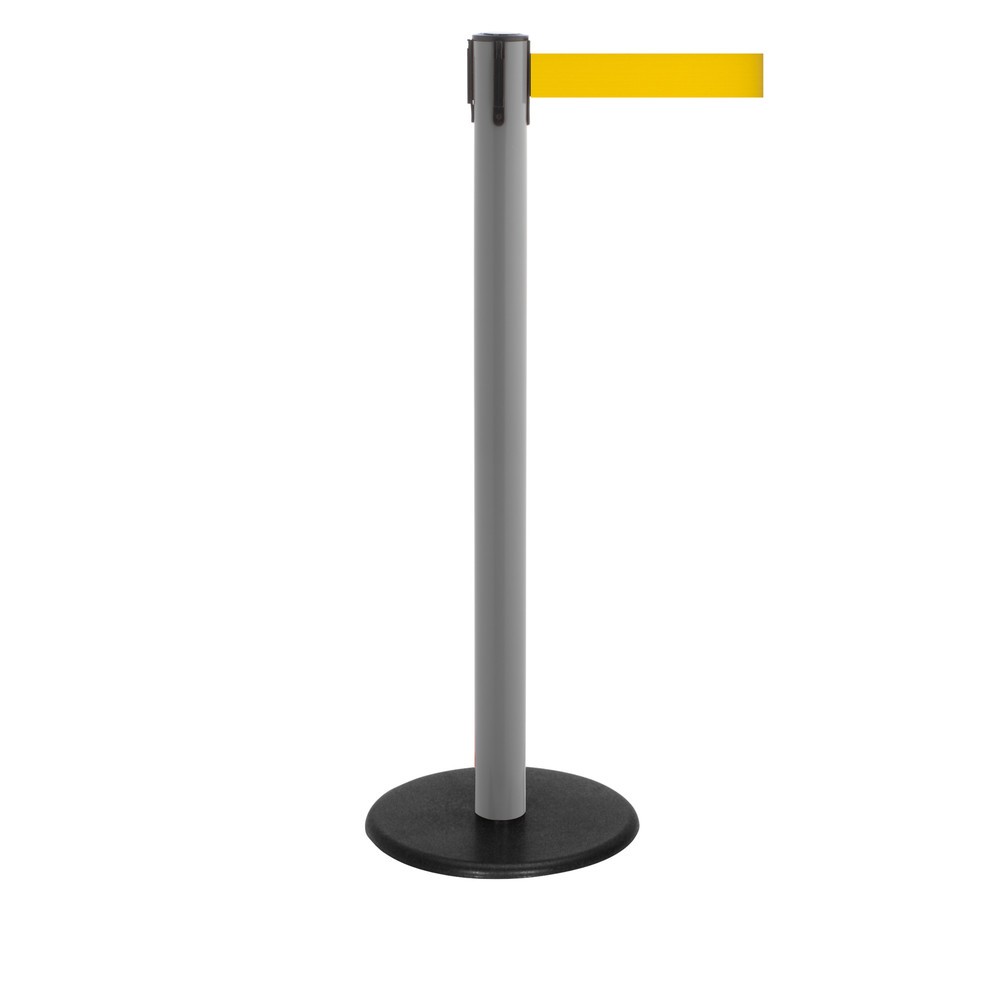 Produktabbildung: RS-GUIDESYSTEMS® Gurt-Absperrpfosten, Bodenteller aus Guss, Gurtbreite 50 mm, anthrazit, gelb, 4,0 m