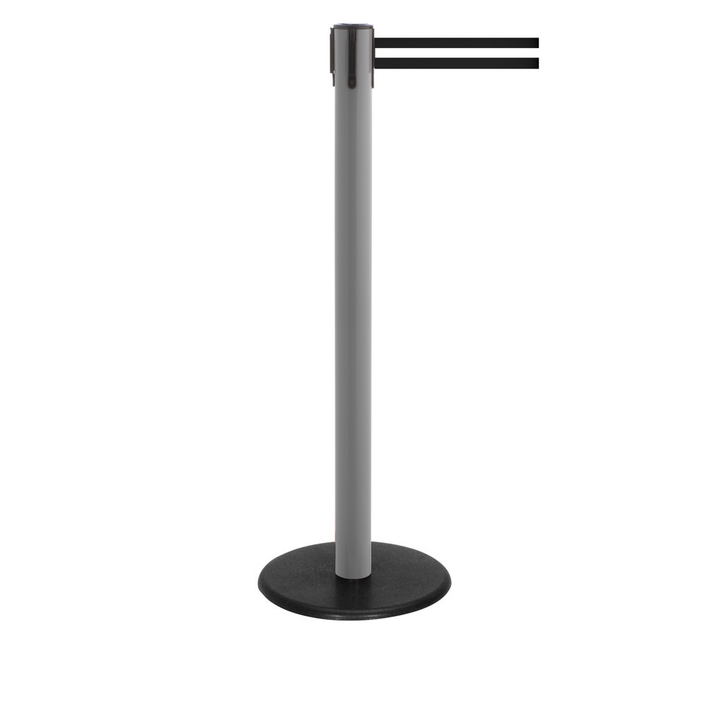 Produktabbildung Nr. 1: RS-GUIDESYSTEMS® Gurt-Absperrpfosten, Bodenteller aus Guss, Gurtbreite 50 mm, anthrazit, schwarz / weiß horizontal gestreift, 4,0 m