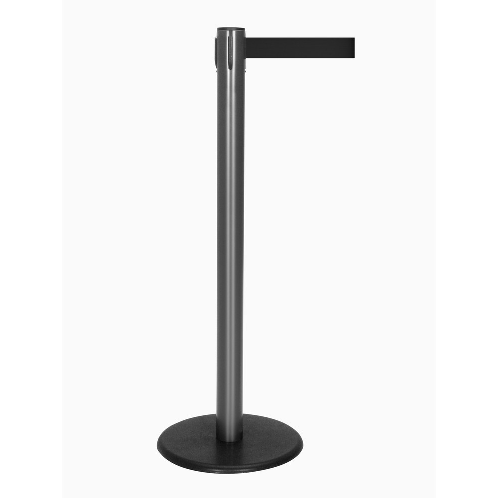 Produktabbildung Nr. 1: RS-GUIDESYSTEMS® Gurt-Absperrpfosten, Bodenteller aus Guss, Gurtbreite 50 mm, anthrazit, schwarz, 4,0 m
