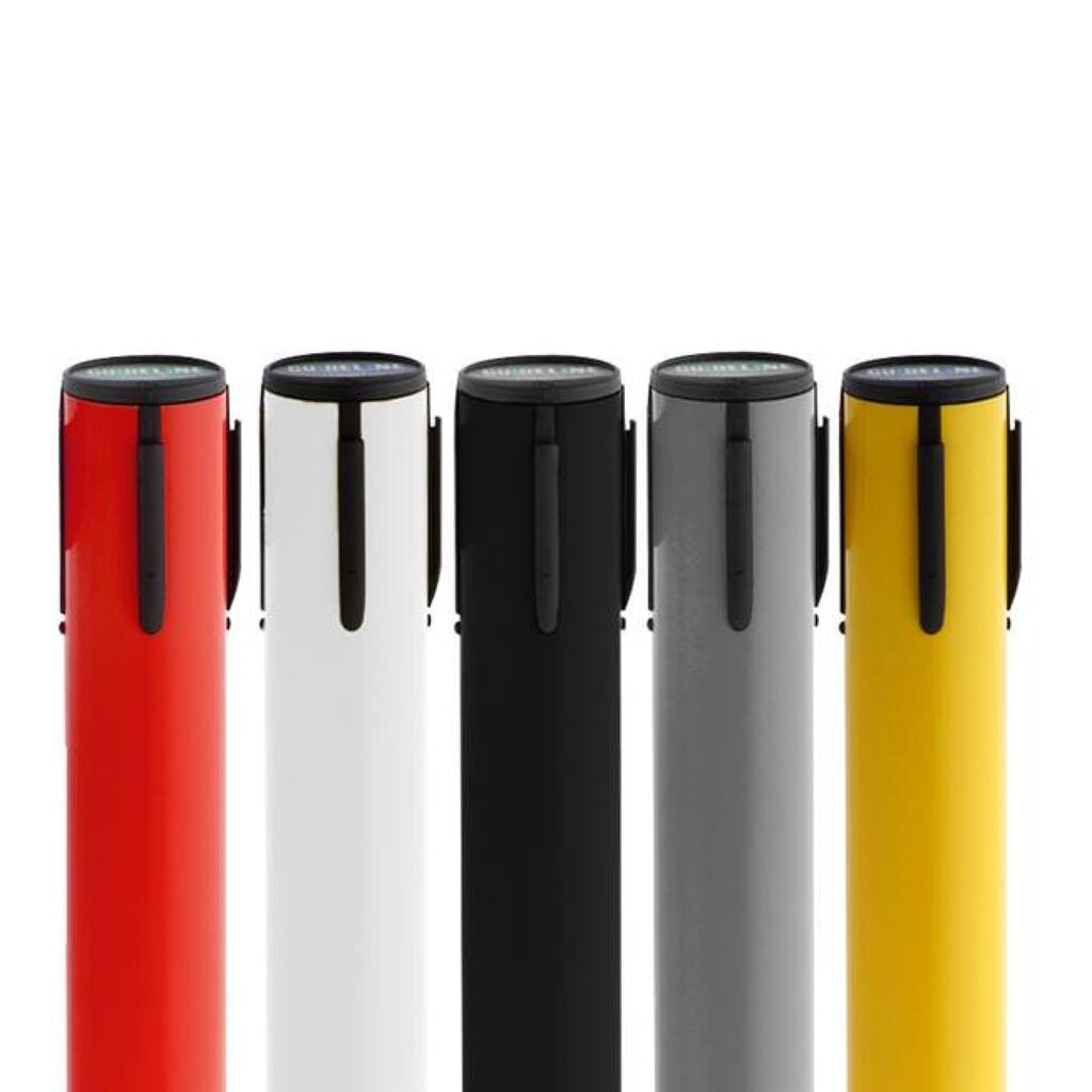 Produktabbildung Nr. 2: RS-GUIDESYSTEMS® Gurt-Absperrpfosten, Bodenteller aus Verbundwerkstoff, Gurtbreite 100 mm, gelb, schwarz / gelb diagonal gestreift