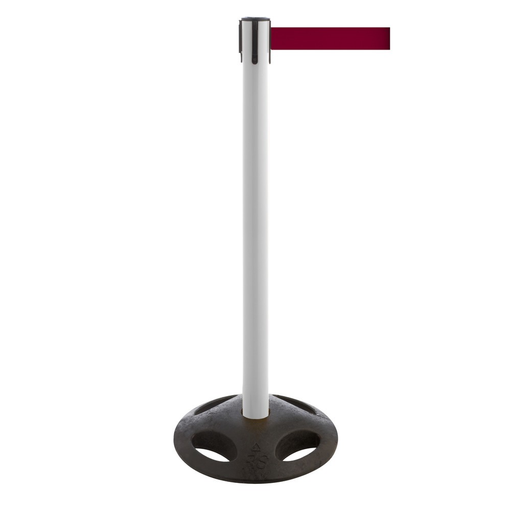 Produktabbildung Nr. 1: RS-GUIDESYSTEMS® Gurt-Absperrpfosten, Bodenteller aus Verbundwerkstoff, Gurtbreite 100 mm, weiß, burgunder