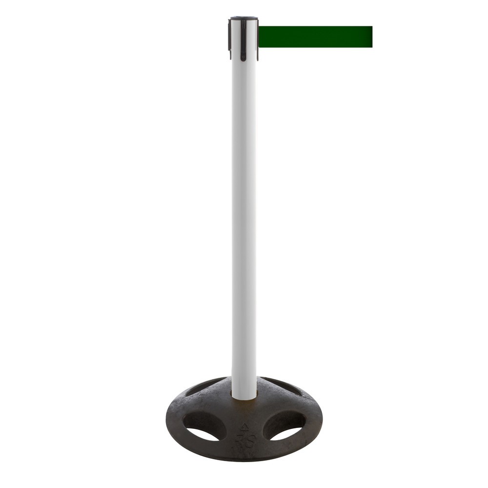 Produktabbildung Nr. 1: RS-GUIDESYSTEMS® Gurt-Absperrpfosten, Bodenteller aus Verbundwerkstoff, Gurtbreite 100 mm, weiß, dunkelgrün