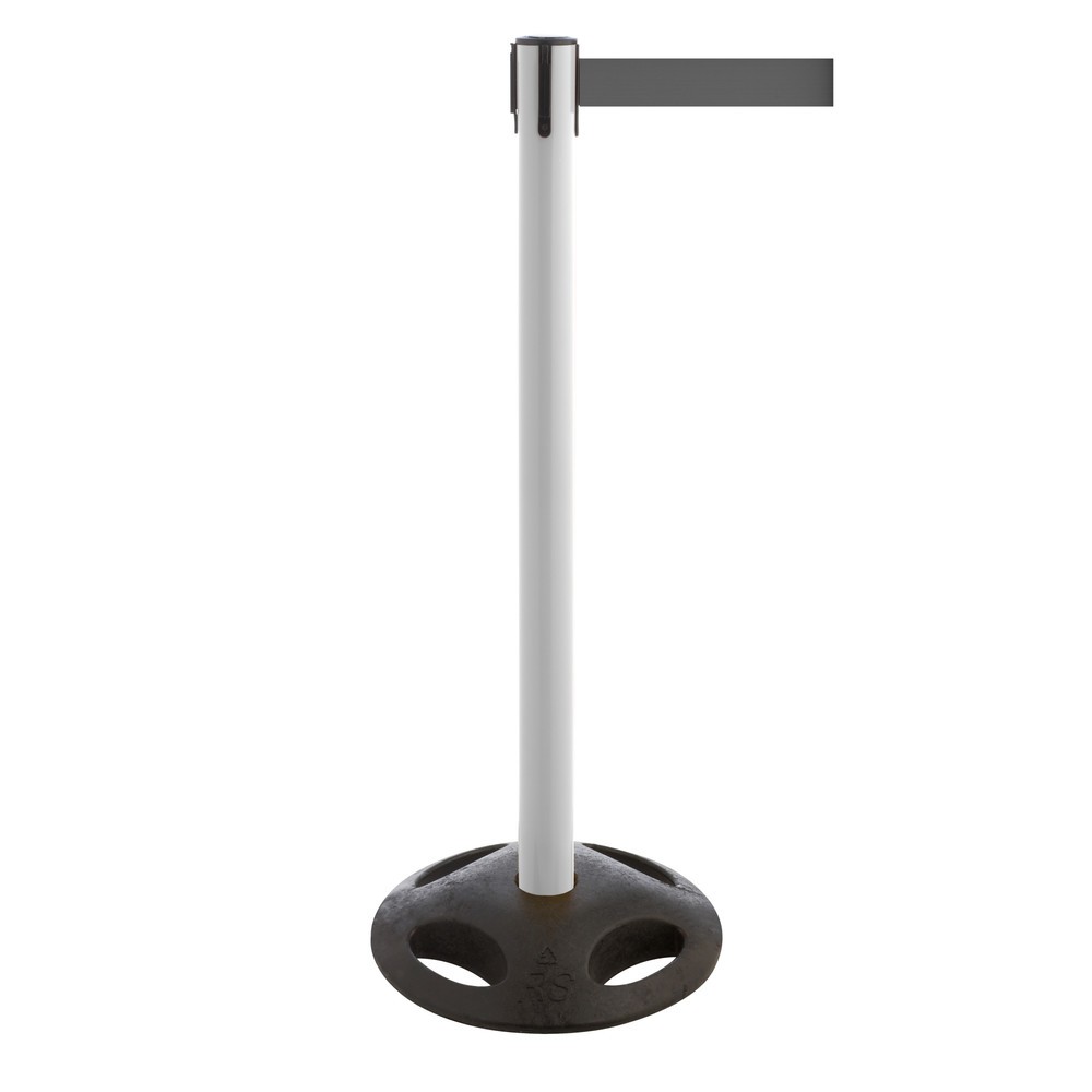 Produktabbildung Nr. 1: RS-GUIDESYSTEMS® Gurt-Absperrpfosten, Bodenteller aus Verbundwerkstoff, Gurtbreite 100 mm, weiß, grau
