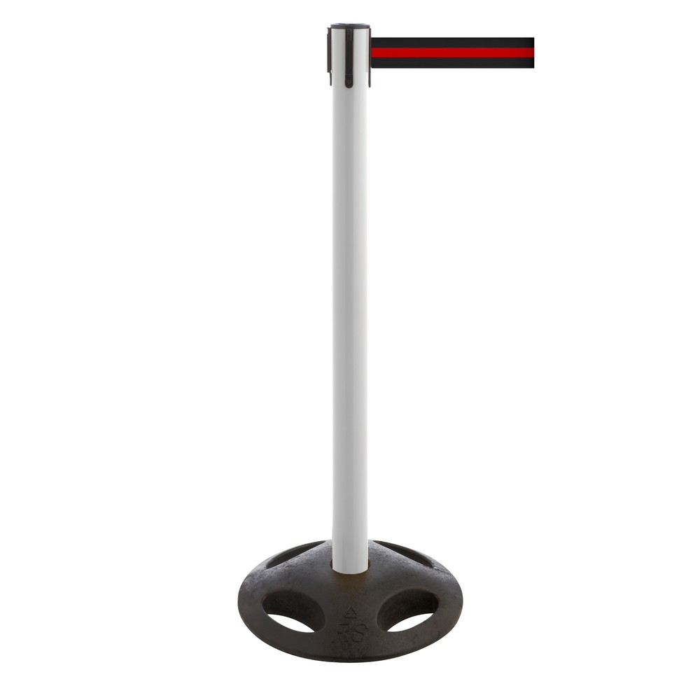 Produktabbildung Nr. 1: RS-GUIDESYSTEMS® Gurt-Absperrpfosten, Bodenteller aus Verbundwerkstoff, Gurtbreite 100 mm, weiß, schwarz / rot horizontal gestreift