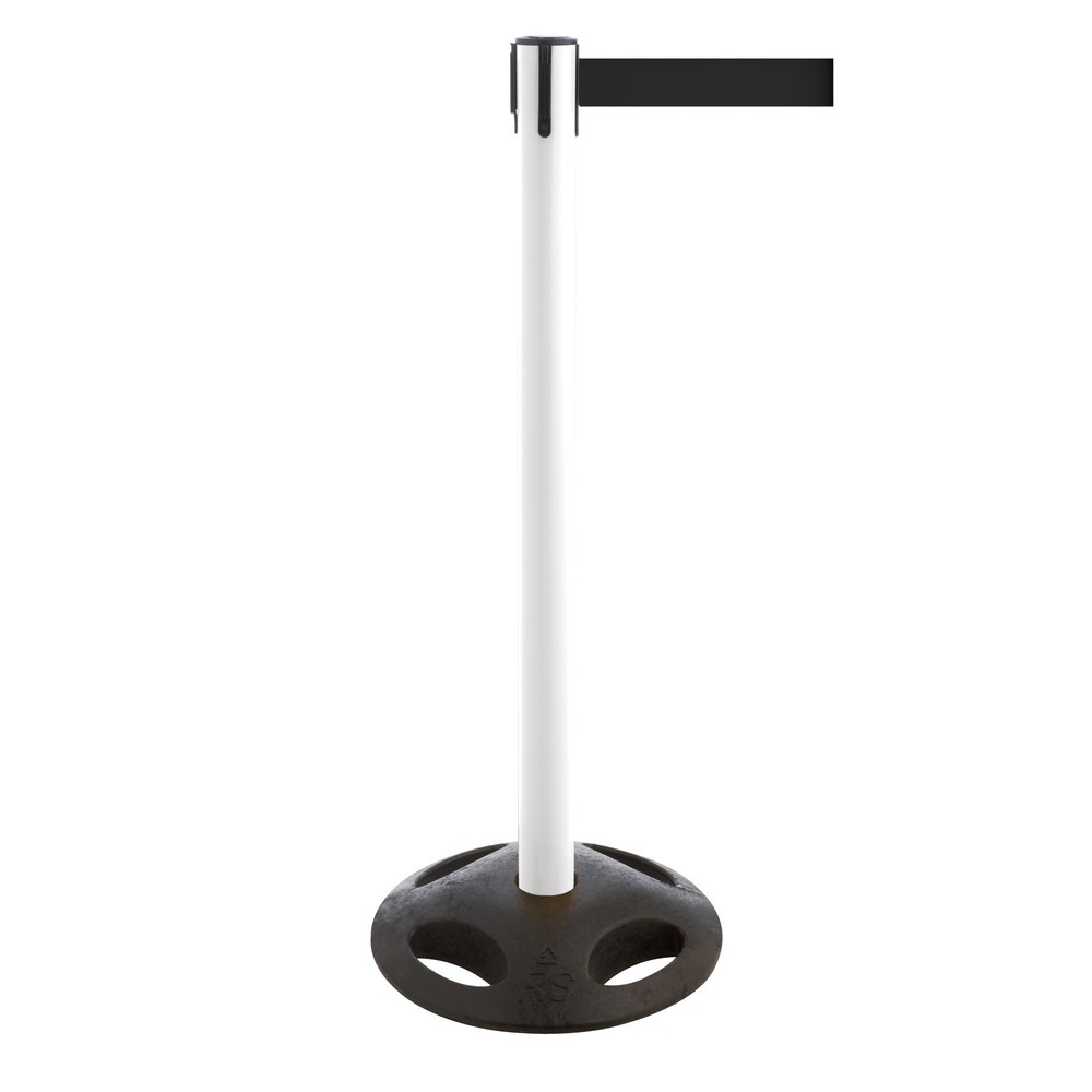 Produktabbildung Nr. 1: RS-GUIDESYSTEMS® Gurt-Absperrpfosten, Bodenteller aus Verbundwerkstoff, Gurtbreite 100 mm, weiß, schwarz