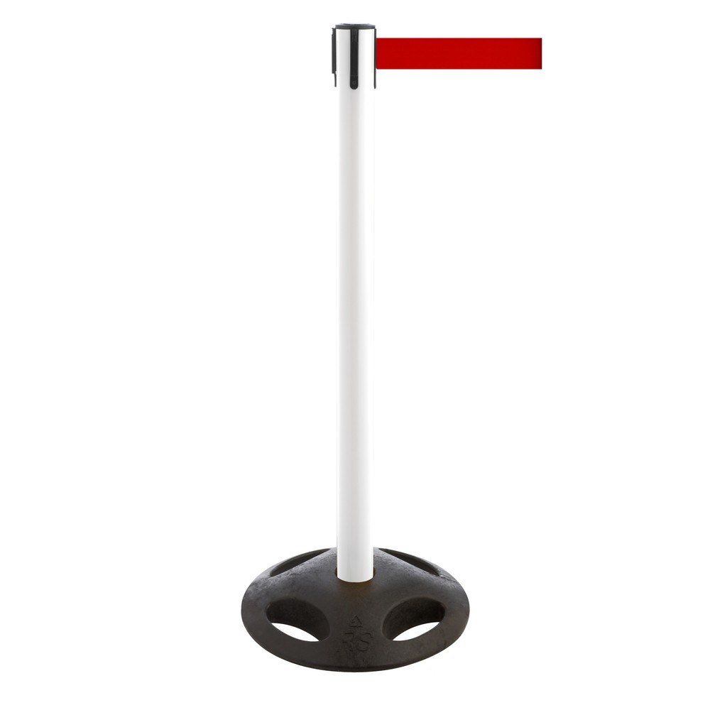 Produktabbildung Nr. 1: RS-GUIDESYSTEMS® Gurt-Absperrpfosten, Bodenteller aus Verbundwerkstoff, Gurtbreite 100 mm, weiß, rot